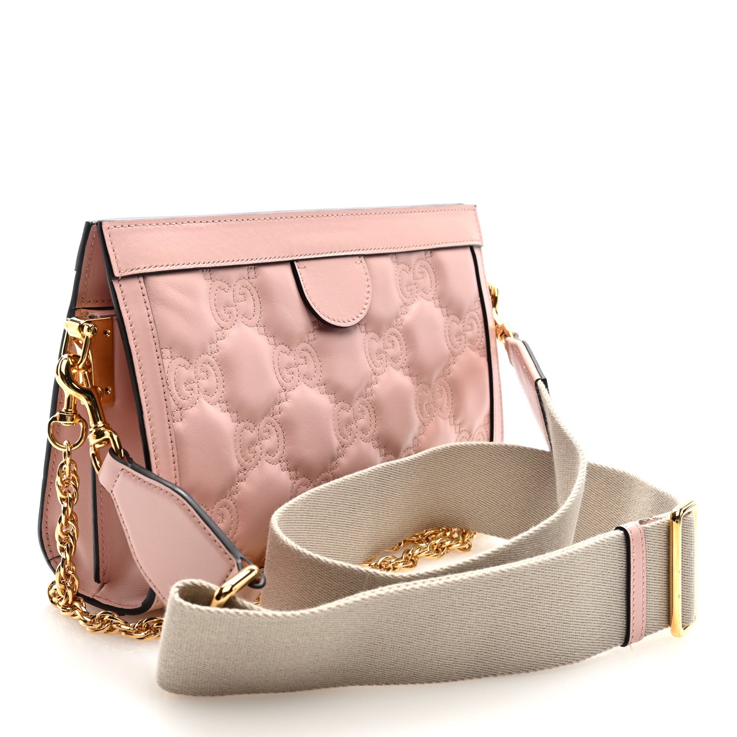 Gucci Calfskin GG Matelasse Small Slim Chain Shoulder Bag Perfect Pink Natural 3 of 10