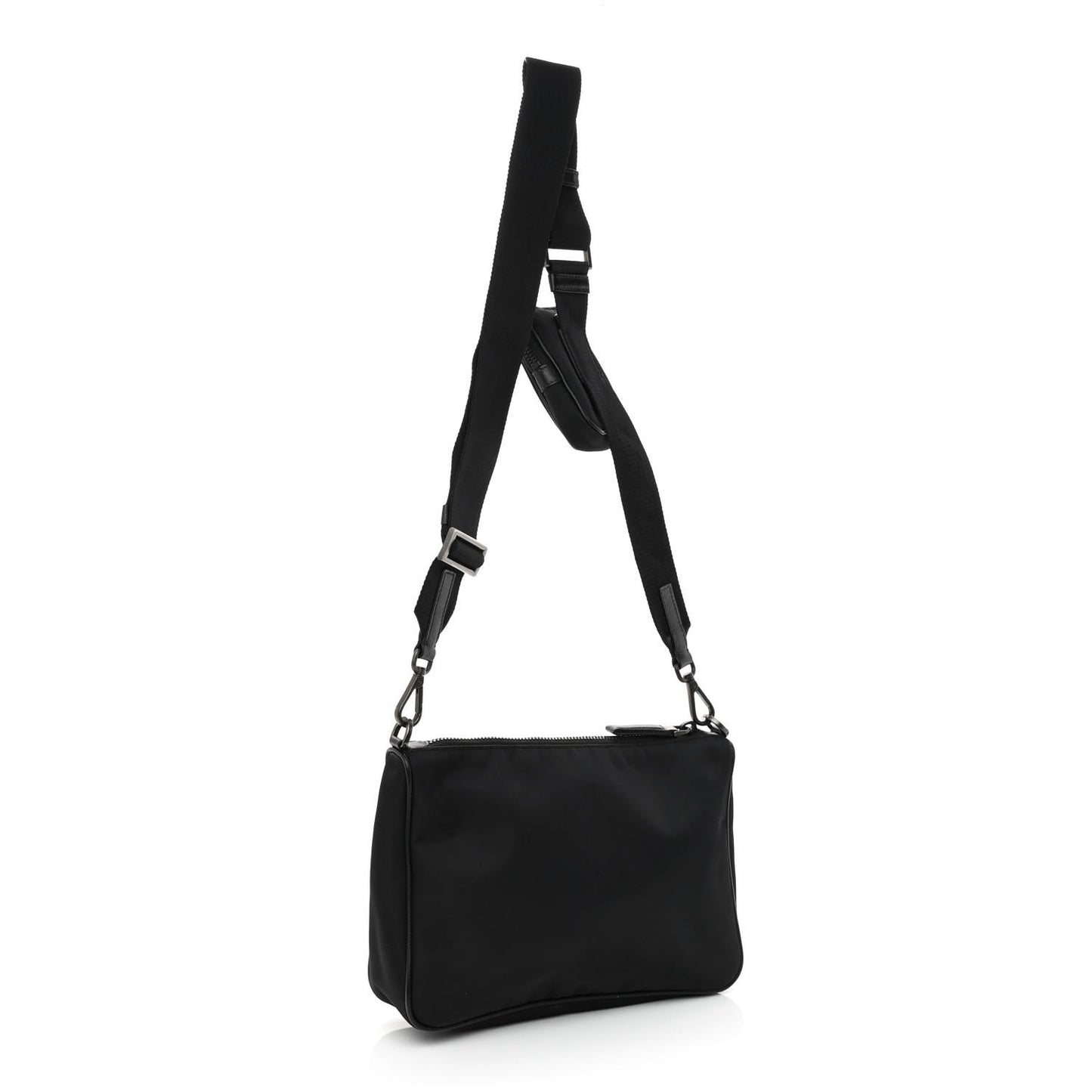 Re-Nylon Saffiano Pocket Zippered Shoulder Bag Black
