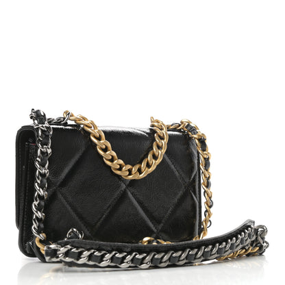 Chanel Shiny Crumpled Calfskin Quilted Chanel 19 Wallet On Chain WOC Black 3 of 11