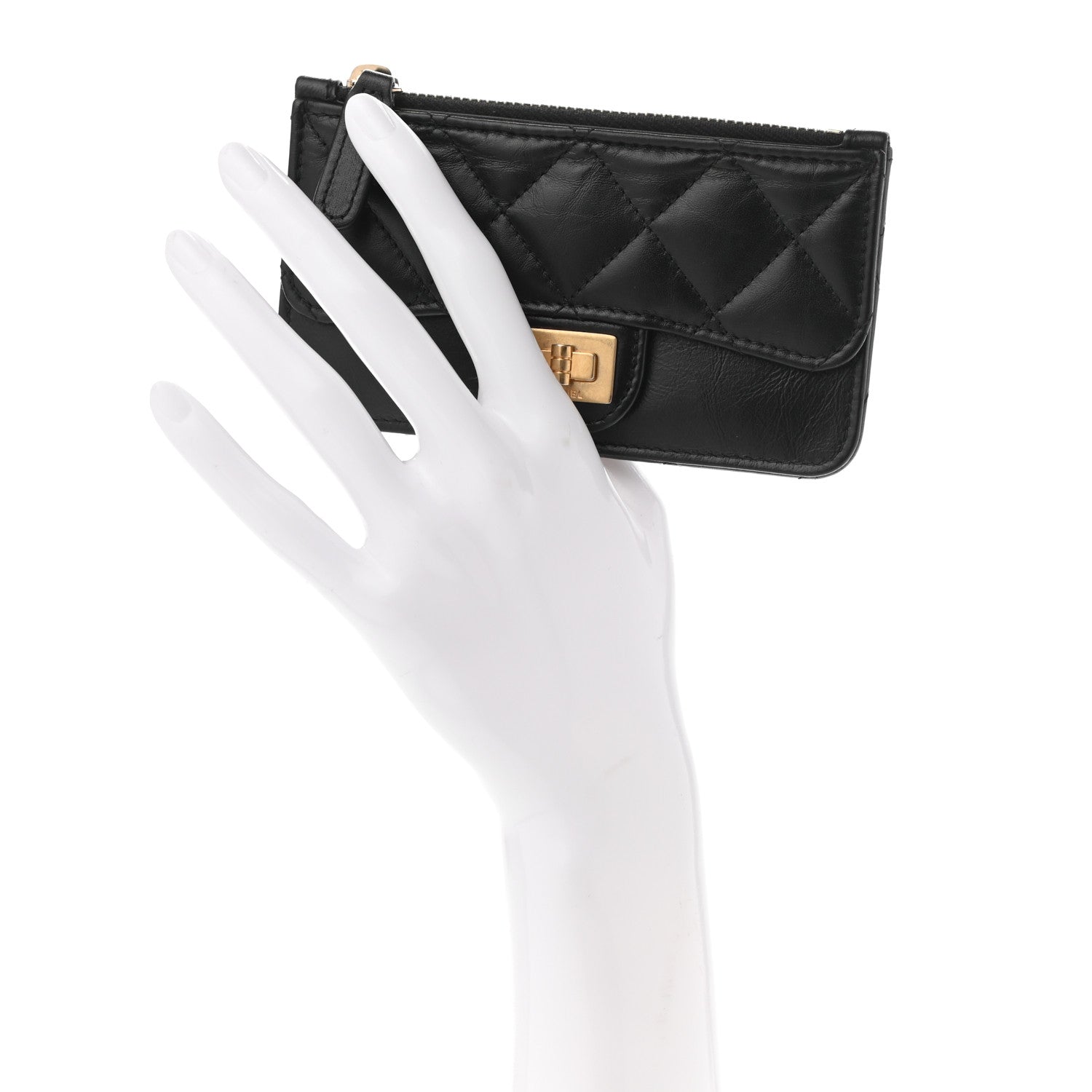 Chanel Aged Calfskin Quilted Reissue Flap Zip Card Holder Black 2 of 8