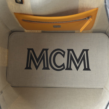 MCM Canvas Stripe Ilse East West Shopper Tote Black White 5 of 9