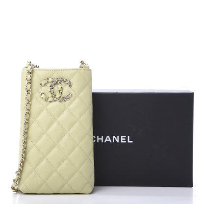Chanel Caviar Quilted French New Wave Phone Holder With Chain Light Green 12 of 12