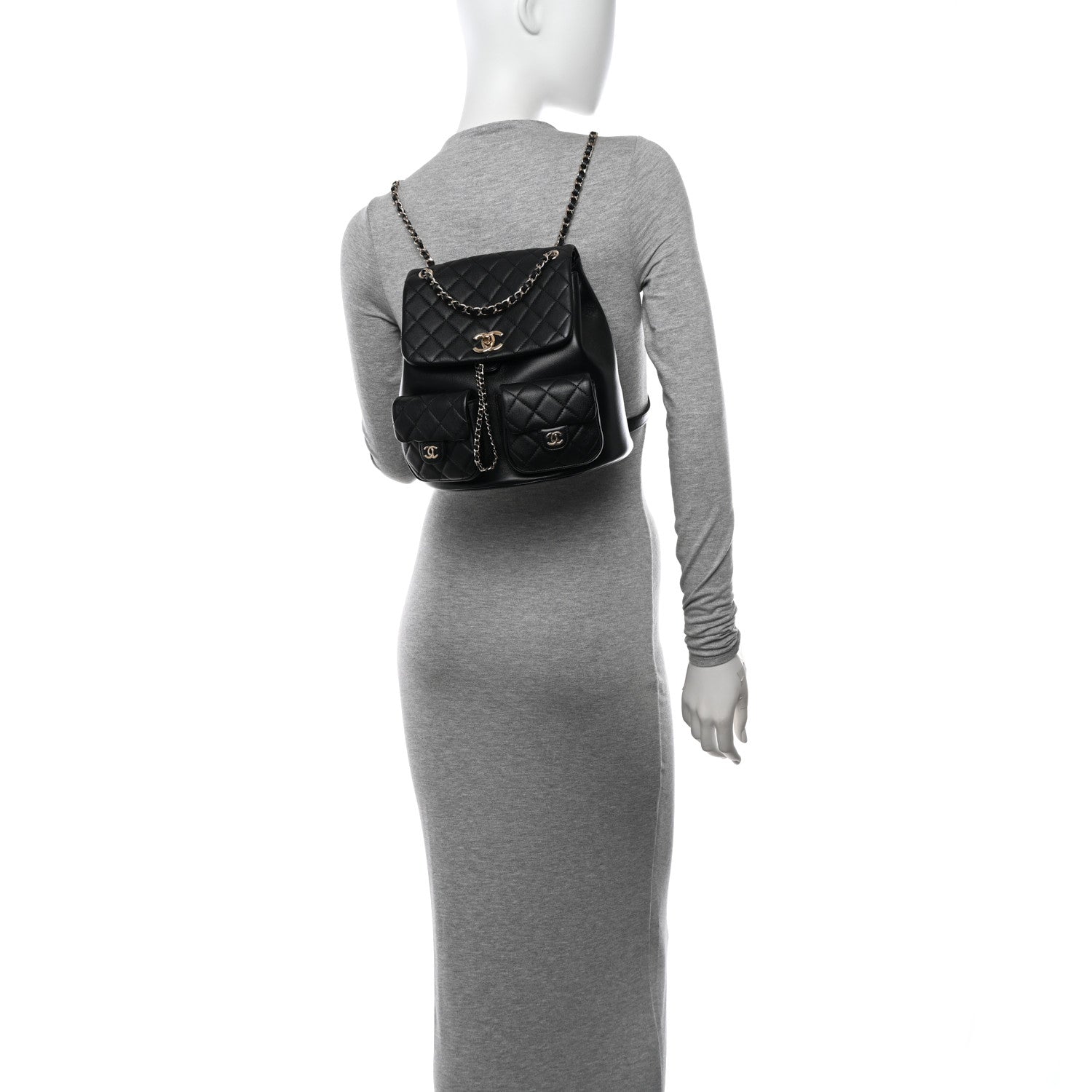 Chanel Calfskin Quilted Large Duma Pockets Drawstring Backpack Black 3 of 11