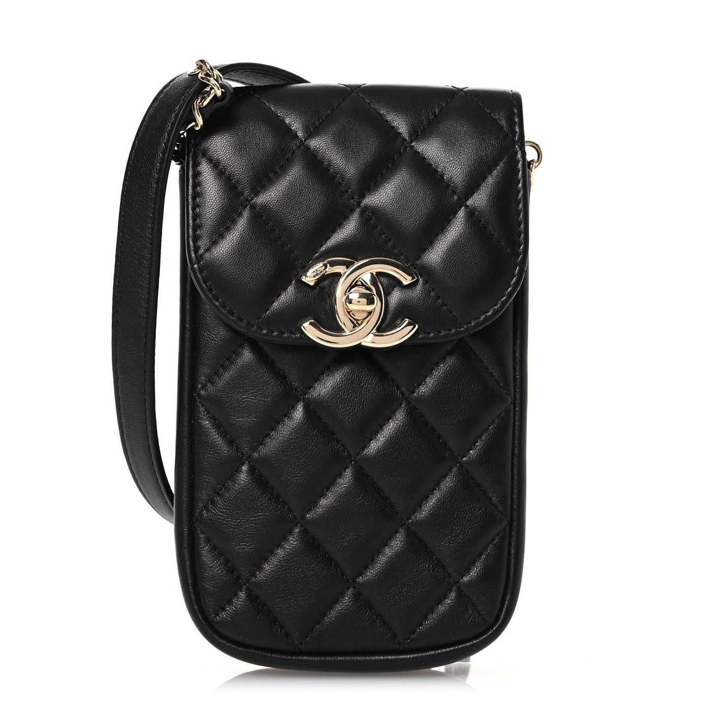 Lambskin Quilted Phone Chain Clutch Waist Bag Black