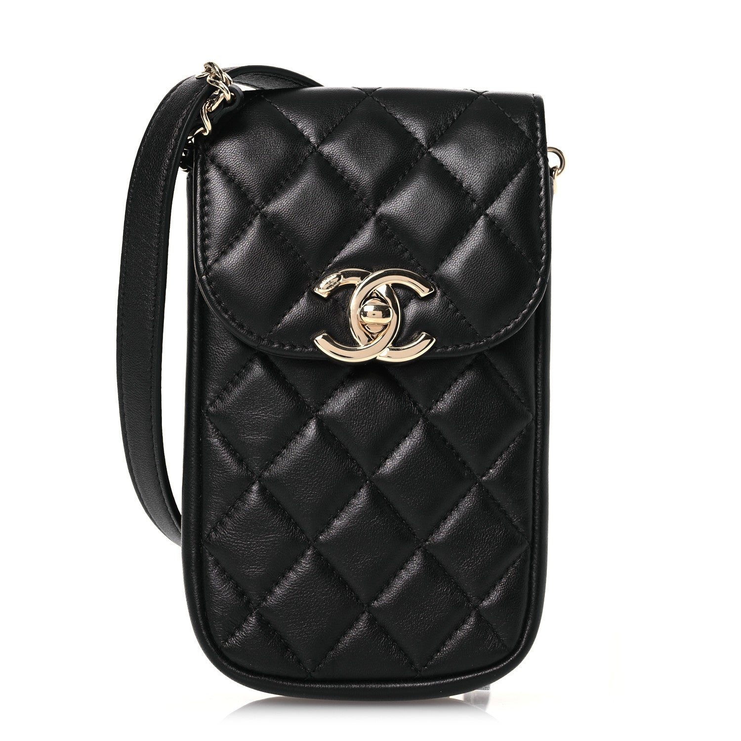 Chanel Lambskin Quilted Phone Chain Clutch Waist Bag Black 1 of 13