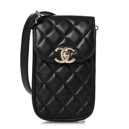 Chanel Lambskin Quilted Phone Chain Clutch Waist Bag Black 1 of 13