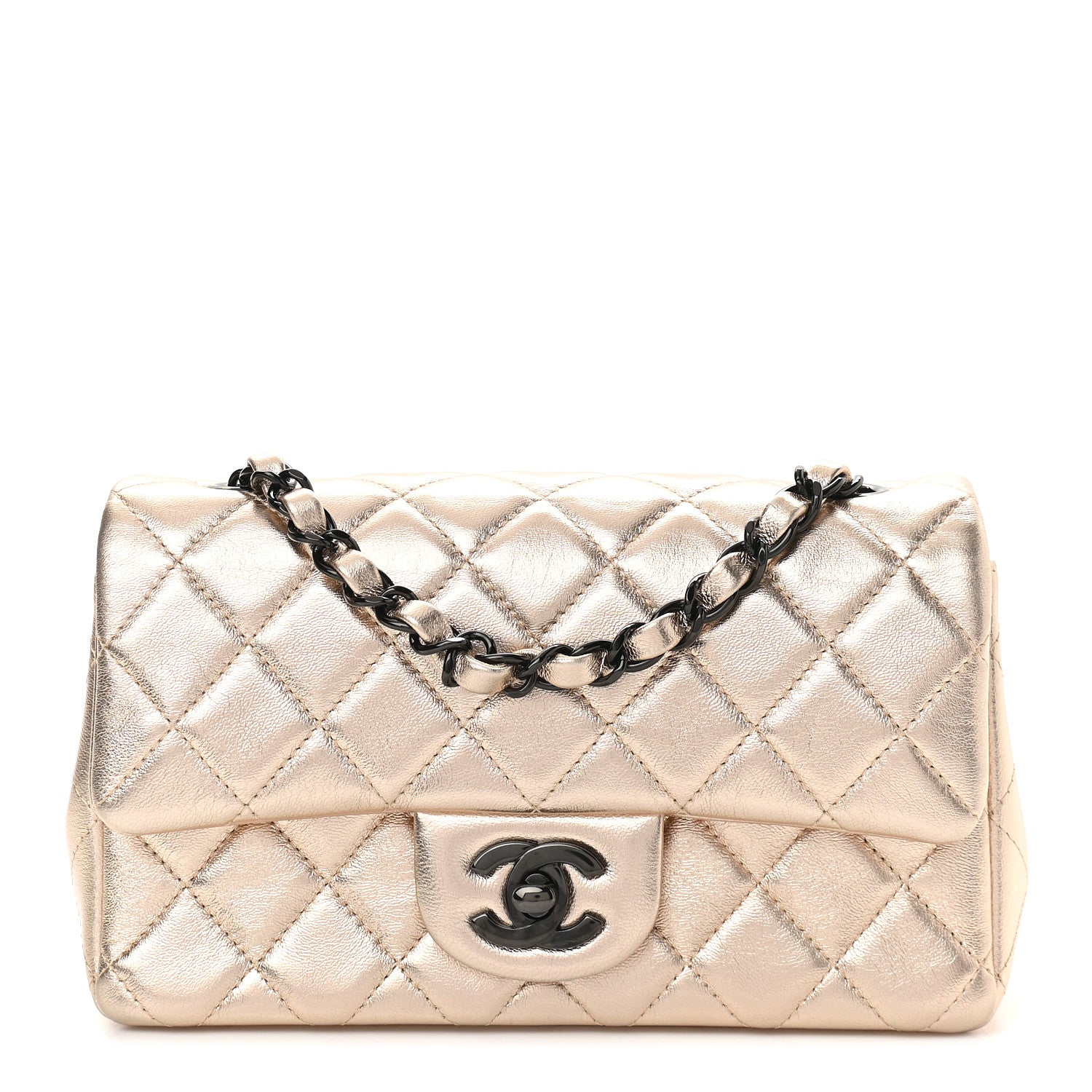 Chanel Metallic Lambskin Quilted Mini Rectangular Flap Gold Black 1 of 8