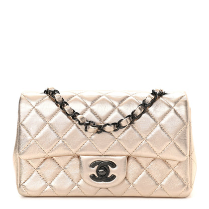 Chanel Metallic Lambskin Quilted Mini Rectangular Flap Gold Black 1 of 8