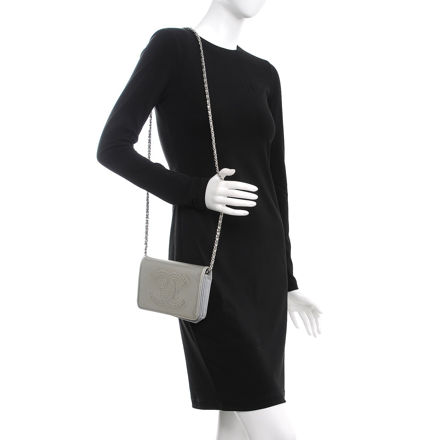 Chanel Patent Strass Wallet On Chain WOC Silver 2 of 13