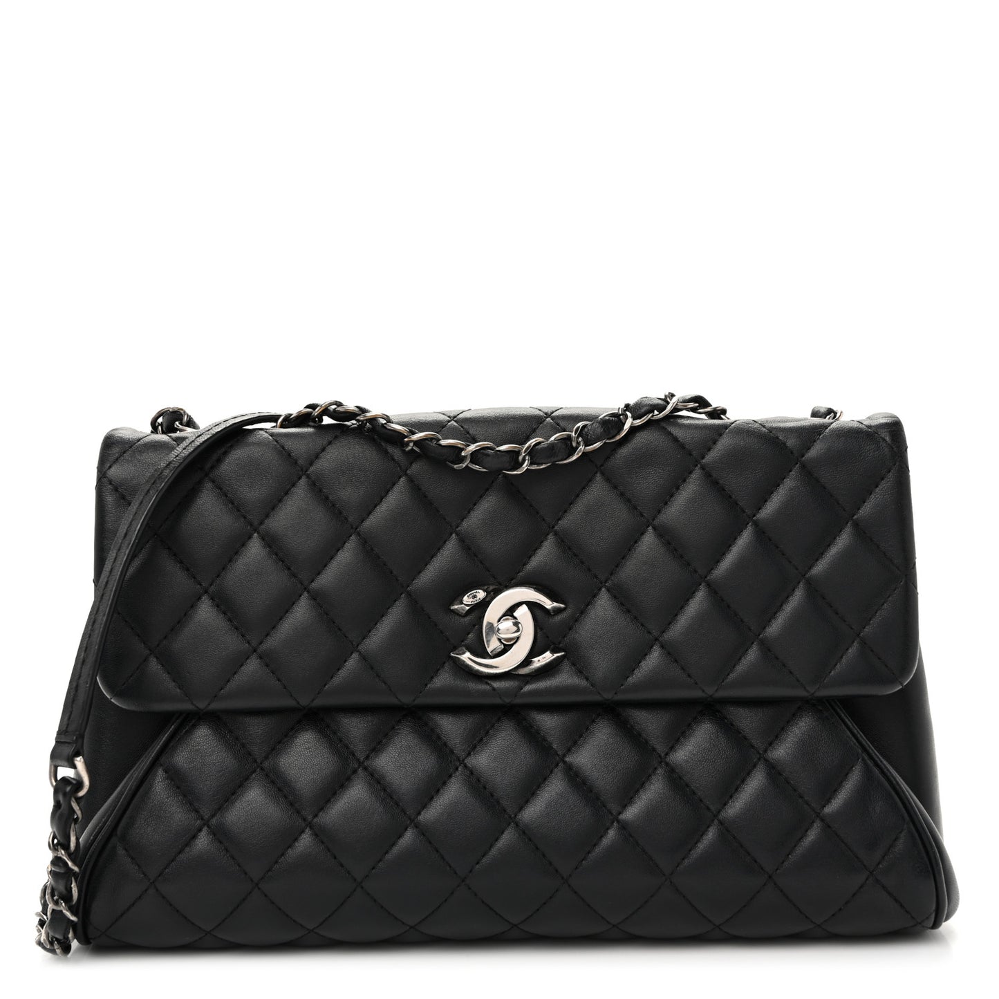 Calfskin Quilted Fold Up Again Flap Bag Black