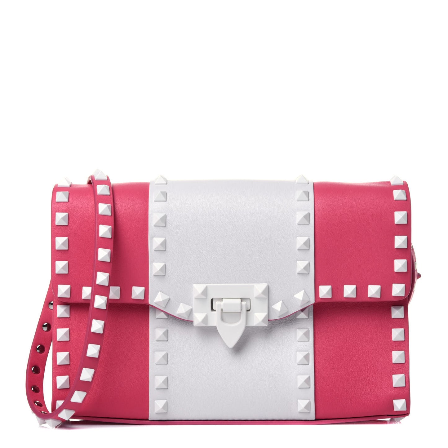 Vitello Colorblock Medium Free Rockstud Flip Lock Crossbody Bag Shadow Pink Optic White
