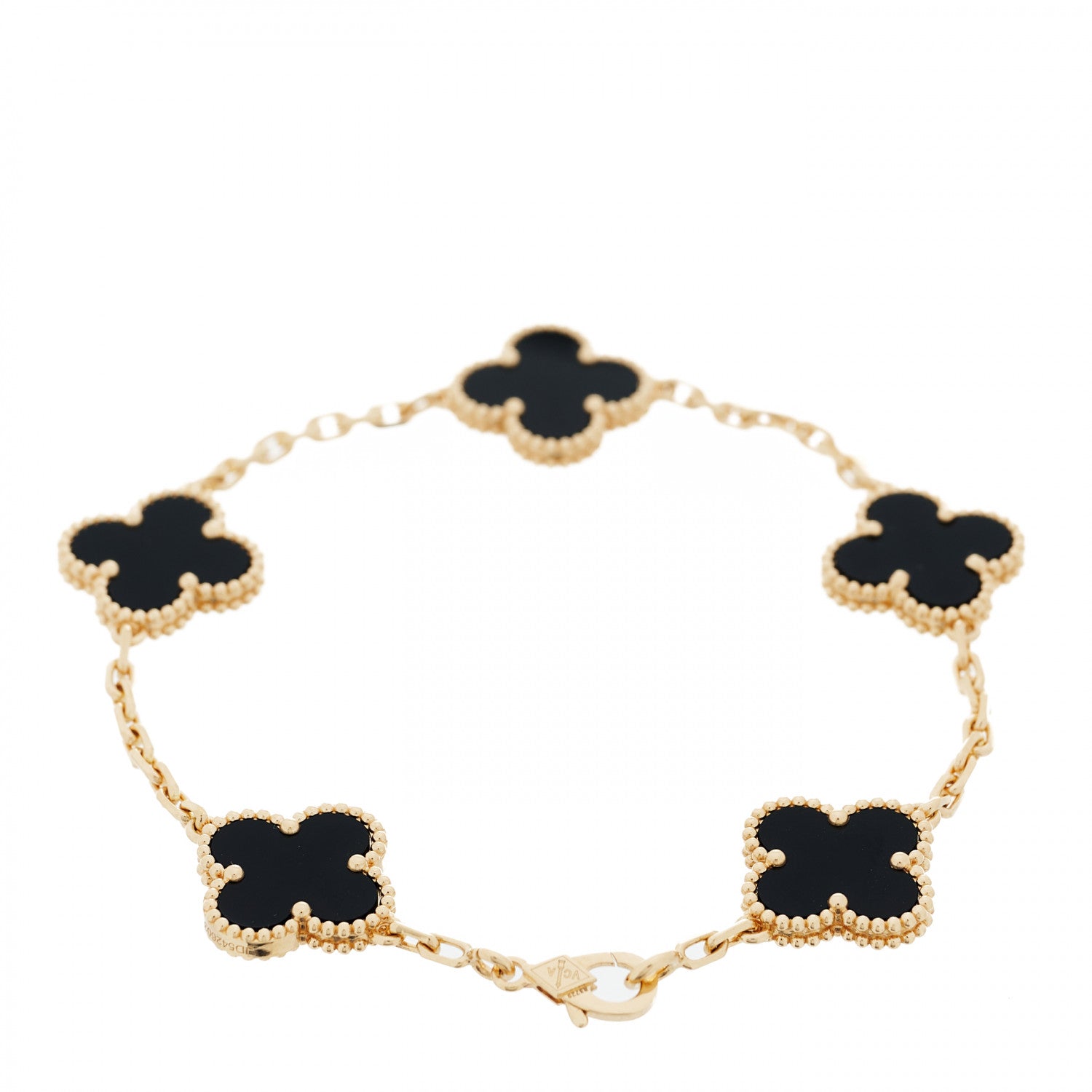 Van Cleef & Arpels 18K Yellow Gold Black Onyx 5 Motifs Vintage Alhambra Bracelet 2 of 6