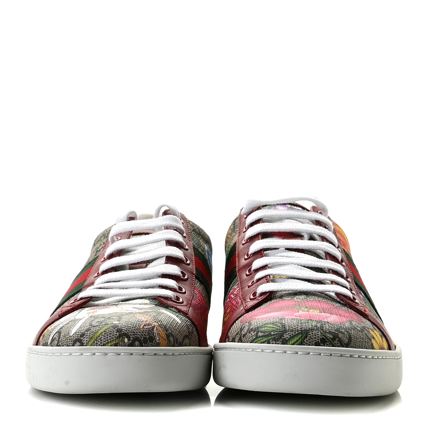 GG Supreme Monogram Flora Web Womens Ace Sneakers 39.5 Beige Multicolor Rosso