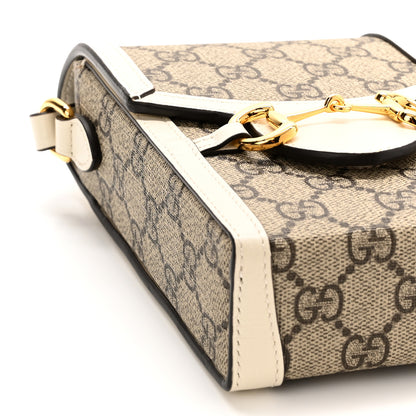 Gucci GG Supreme Monogram Azalea Calfskin Mini Horsebit 1955 Crossbody Bag Beige Ebony Mystic White 9 of 10
