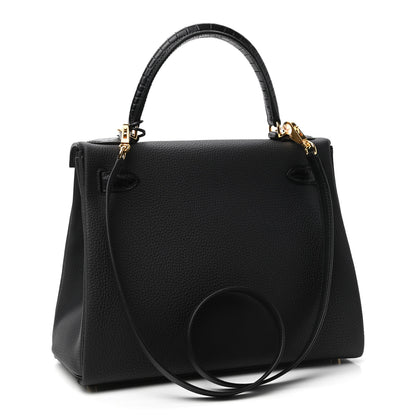Hermes Togo Matte Porosus Crocodile Kelly Retourne Touch 28 Black 3 of 10