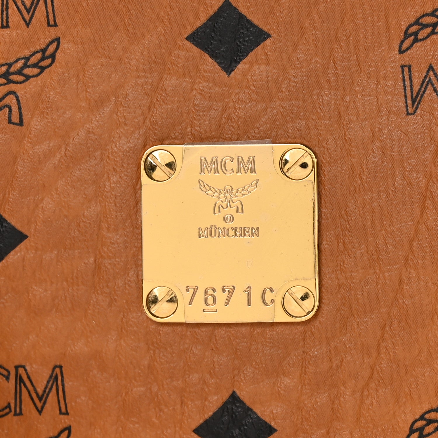 MCM Visetos Medium Anya Top Zip Shopper Tote Cognac 1853555