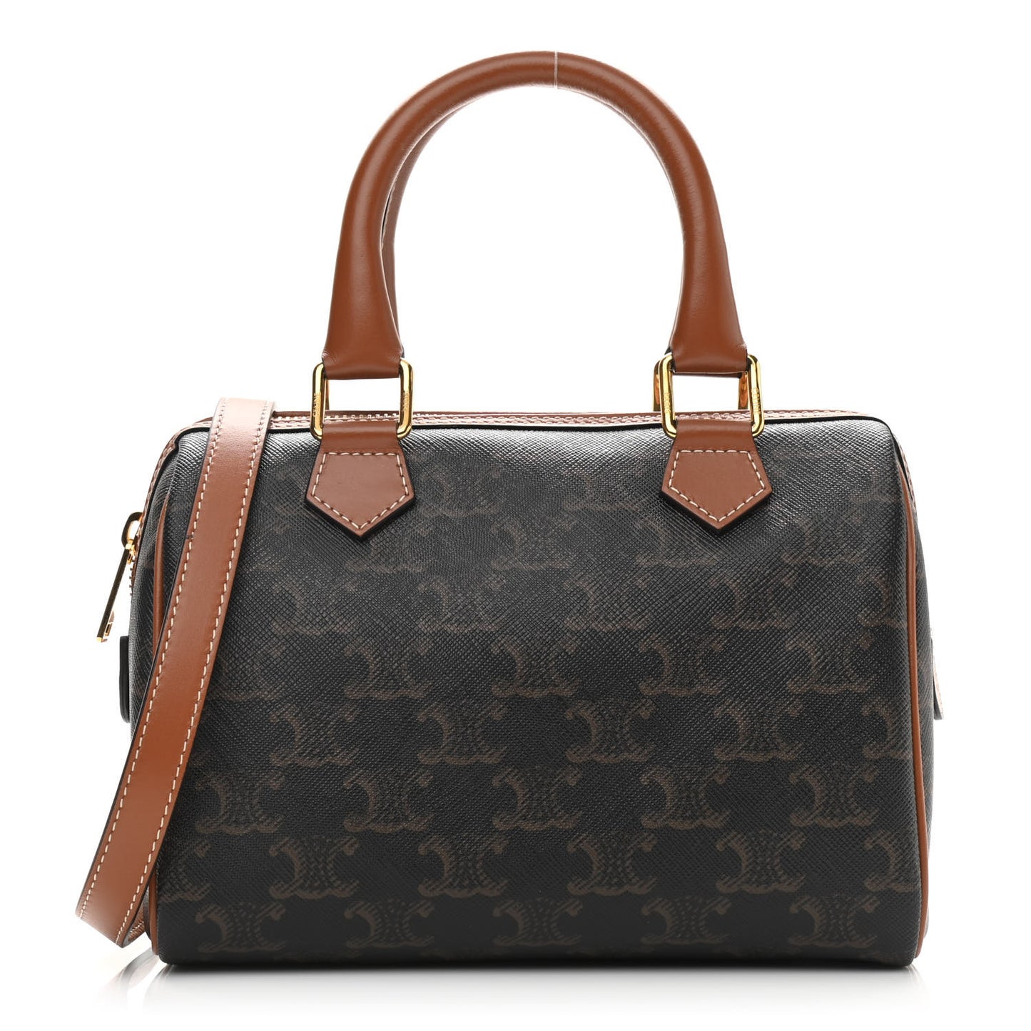 Triomphe Canvas Calfskin Mini Boston Bag Tan