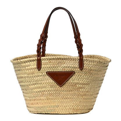 Prada Palmitto Vitello Woven Braided Large Basket Tote Bag Naturale Cognac 1 of 11