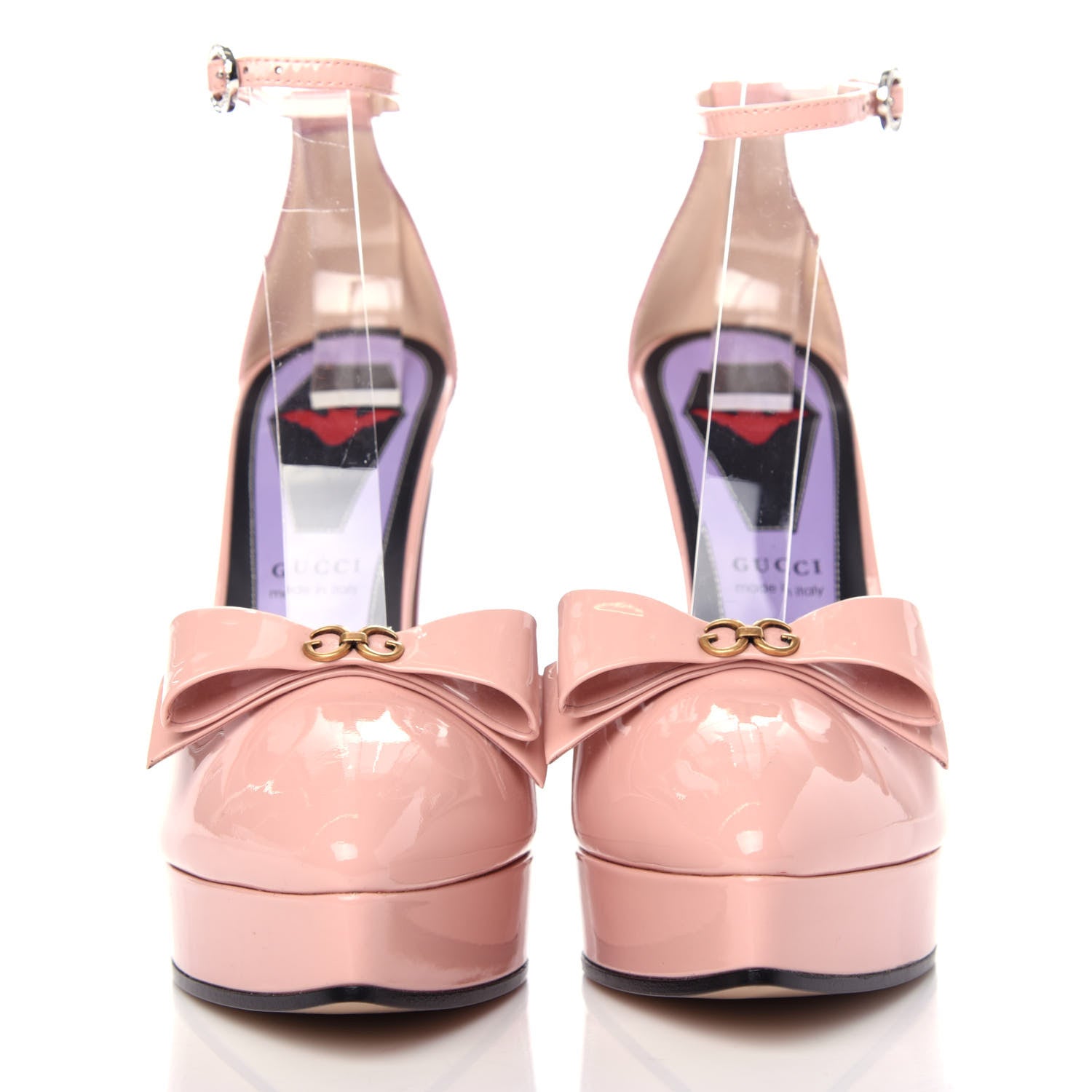 Gucci Patent Crystal GG Bow Sadie Spike Ankle Strap d'Orsay Platform High Heel Pumps 37.5 Perfect Pink 2 of 11
