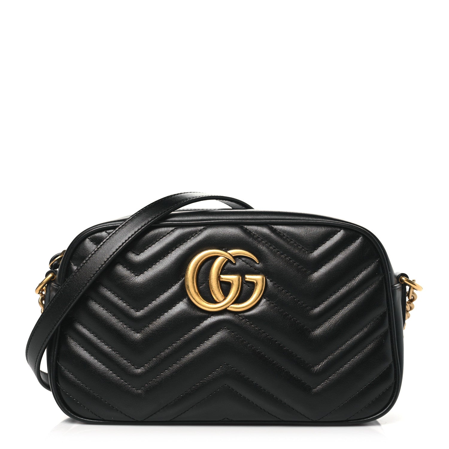 Gucci Calfskin Matelasse Small GG Marmont Chain Shoulder Bag Black 1 of 11