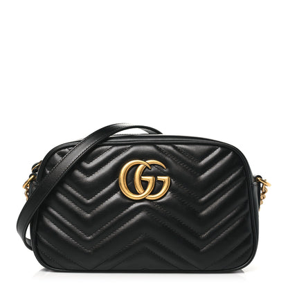Gucci Calfskin Matelasse Small GG Marmont Chain Shoulder Bag Black 1 of 11