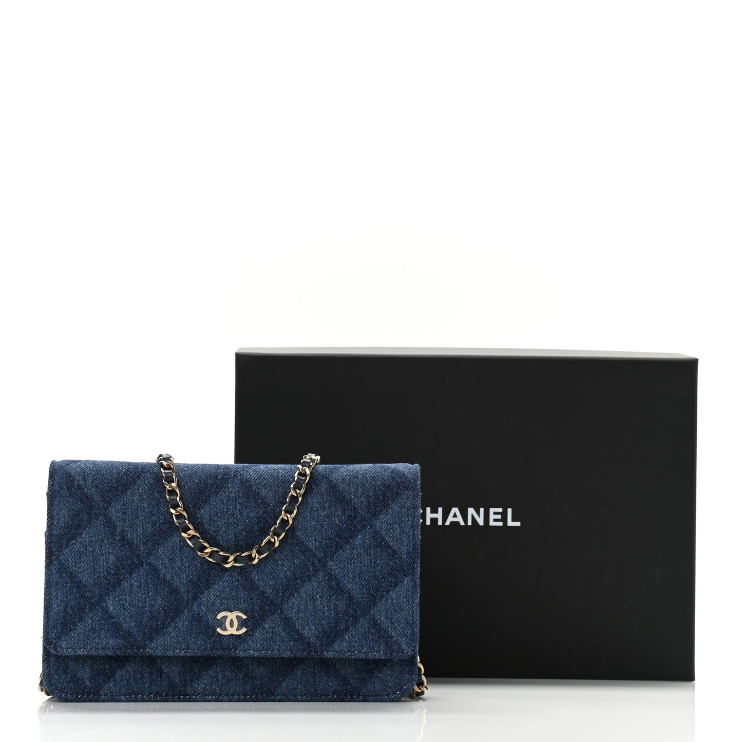 Denim Printed Wallet On Chain WOC Dark Blue