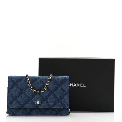 Chanel Denim Printed Wallet On Chain WOC Dark Blue 11 of 11
