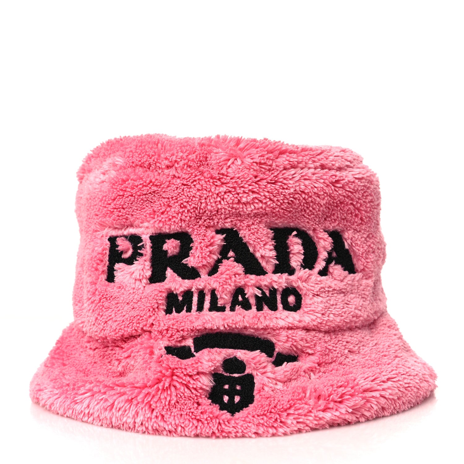 Prada Terry Cloth Logo Embroidered Womens Bucket Hat L Petalo Black 1 of 6