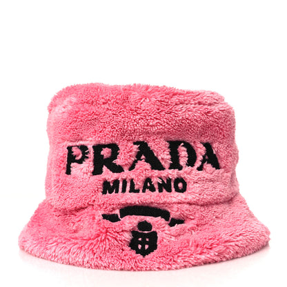 Prada Terry Cloth Logo Embroidered Womens Bucket Hat L Petalo Black 1 of 6