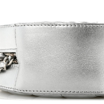 Chanel Metallic Calfskin Quilted Round Bracelet Clutch With Chain Silver 9 of 12