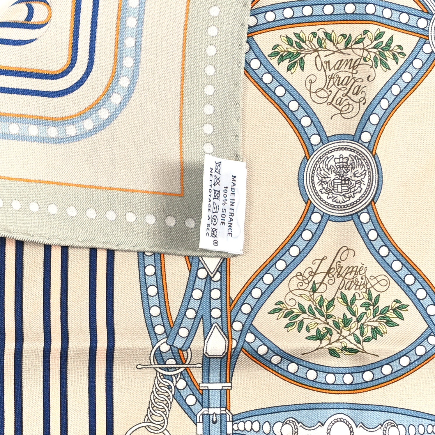 Hermes Silk Carre Grand Tralala Scarf 45 Vert Amande Beige Bleu 3 of 3