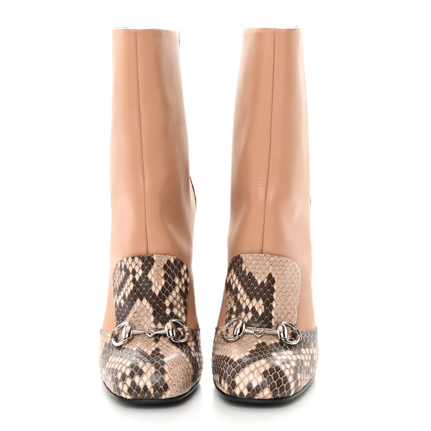 Gucci Acquarello Lux Snakeskin Twiggy Calfskin Lillian Horsebit Boot 36.5 Taffy Camelia 2 of 13