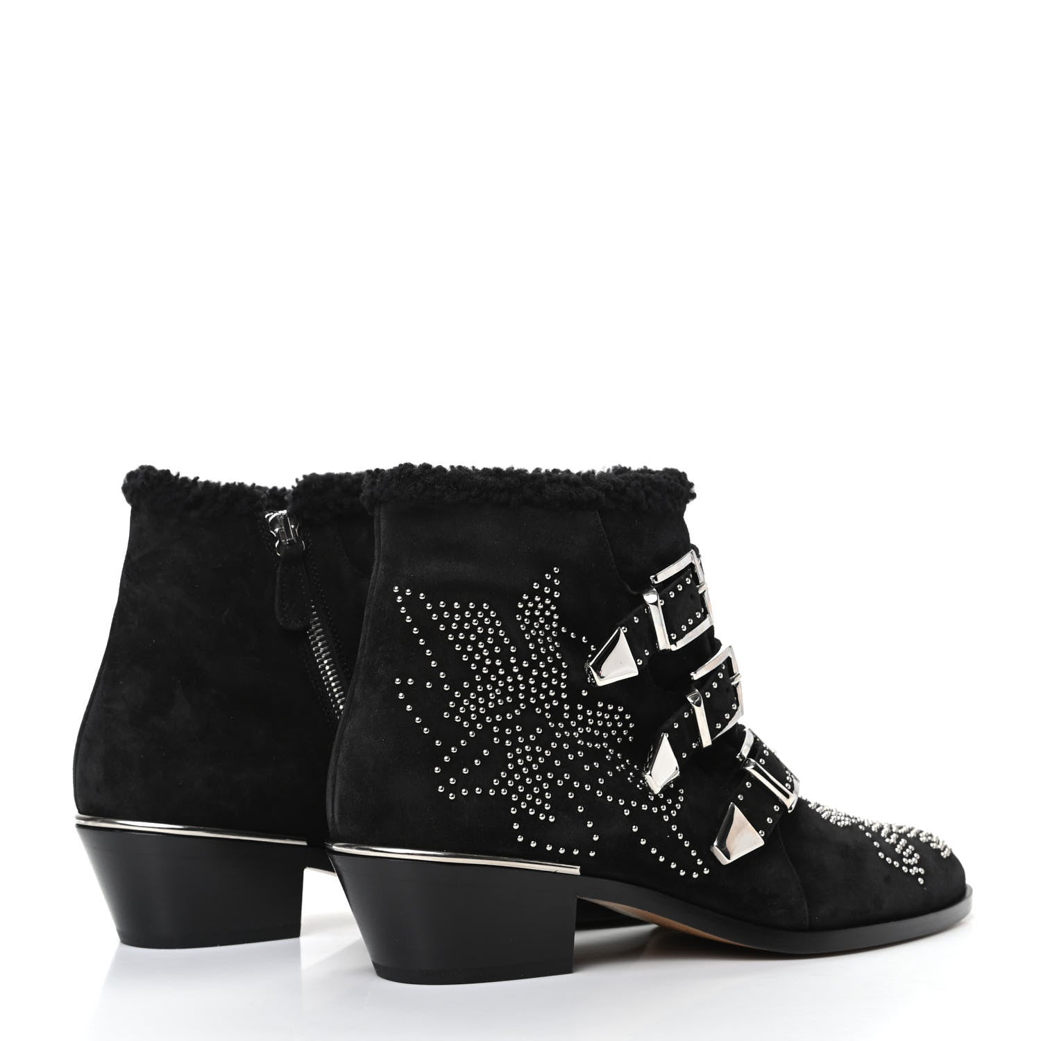 Chloe Shearling Studded Susanna Ankle Boots 39 Black 4 of 6