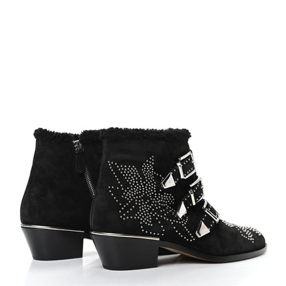 Chloe Shearling Studded Susanna Ankle Boots 39 Black 4 of 6