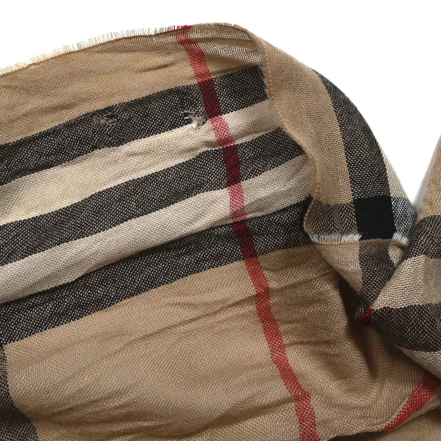 Wool Silk Gauze Giant Check Lightweight Scarf Archive Beige