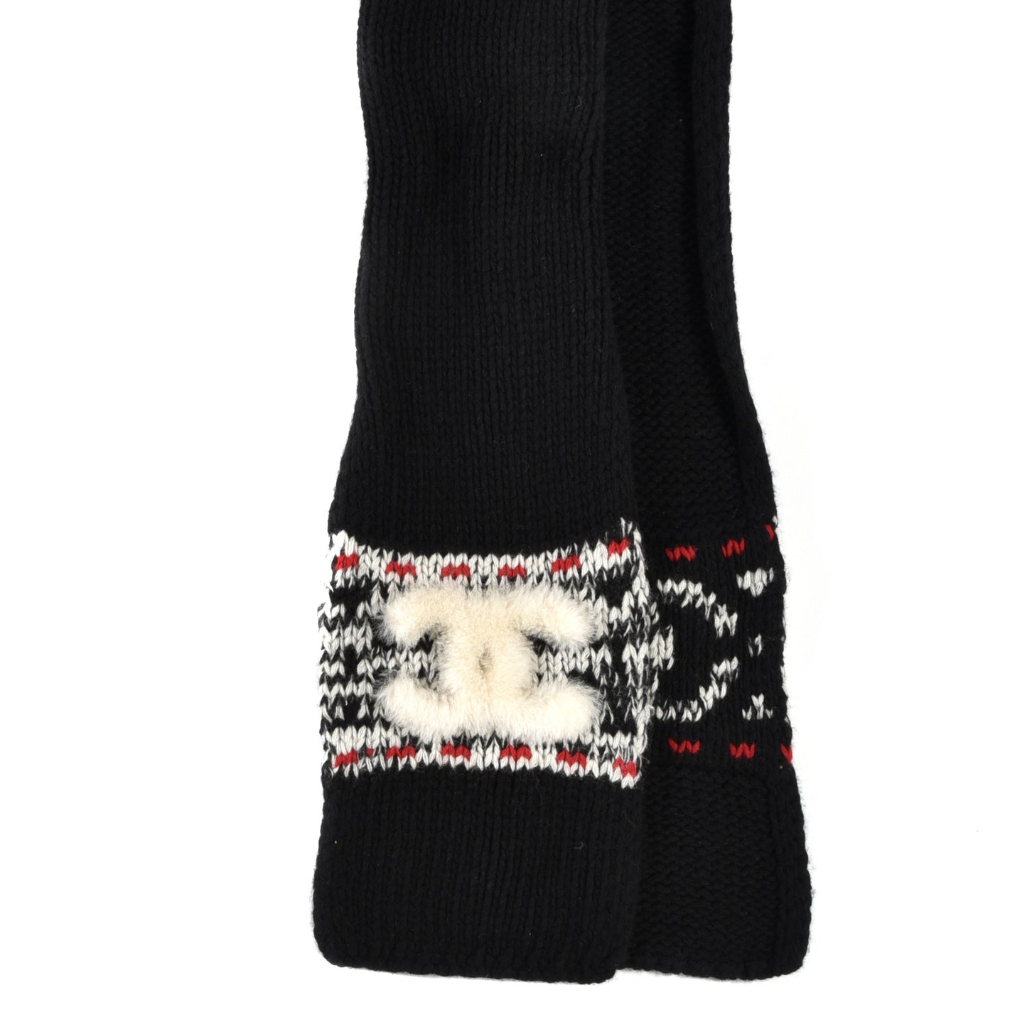 Wool Shearling CC Scarf Black White