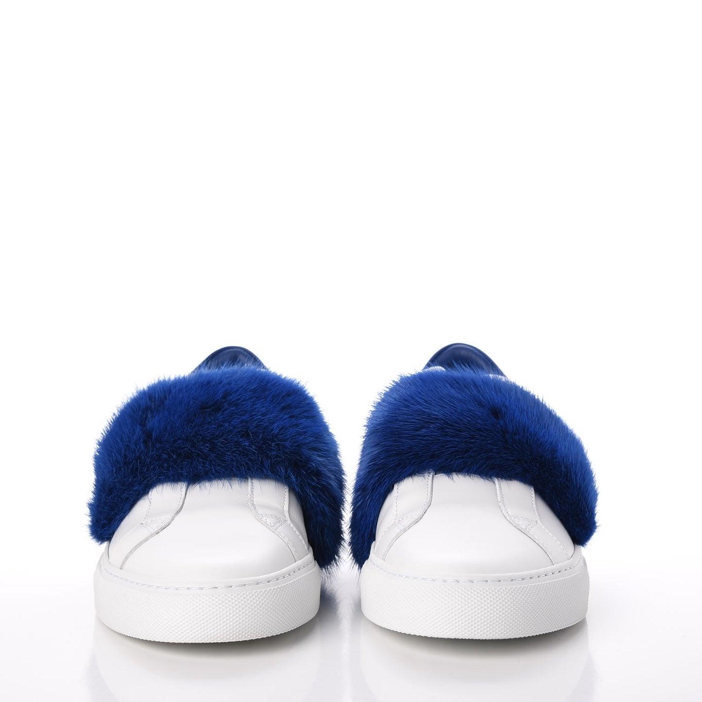 Calfskin Mink Fur Womens Urban Street Sneakers 41 White Electric Blue