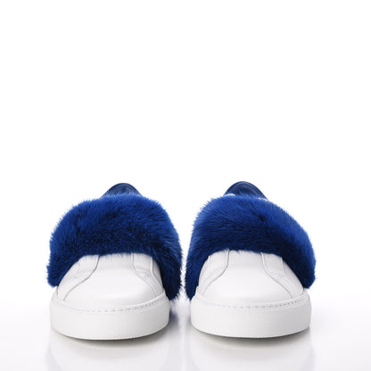 Givenchy Calfskin Mink Fur Womens Urban Street Sneakers 41 White Electric Blue 2 of 12
