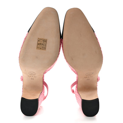 Chanel Tweed Grosgrain Cap Toe CC Slingback Pumps 39 Pink Black 5 of 7