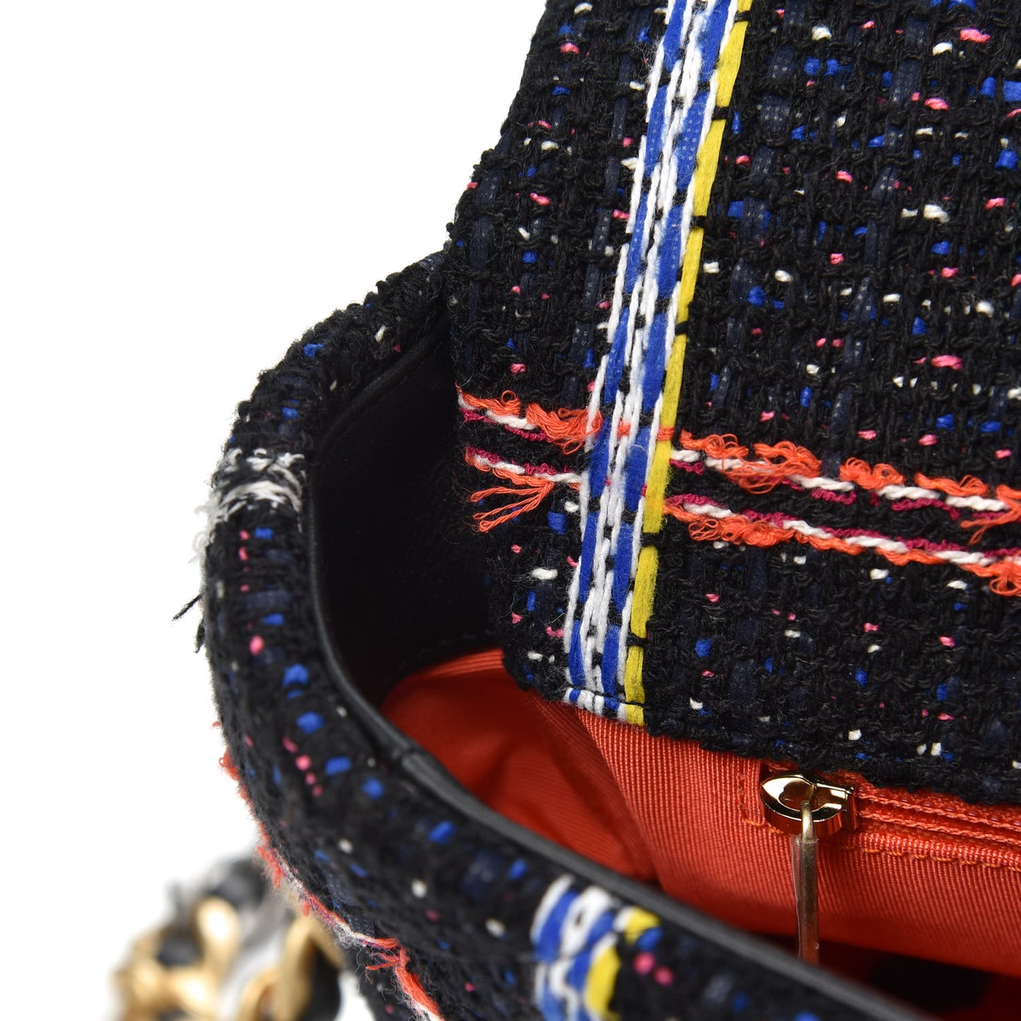 Tweed Quilted Large Chanel 19 Flap Black Orange Blue