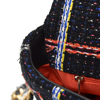 Chanel Tweed Quilted Large Chanel 19 Flap Black Orange Blue 11 of 12
