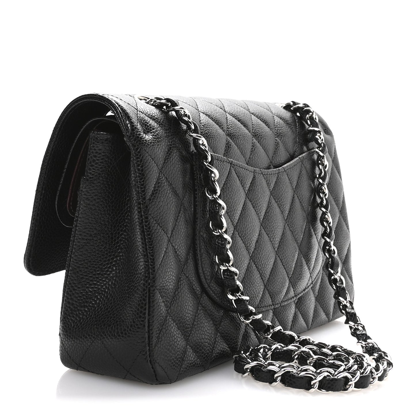 Caviar Quilted Medium Double Flap Black