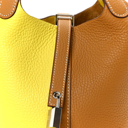 Hermes Taurillon Clemence Casaque Picotin Lock 18 PM Lime Sesame 8 of 10