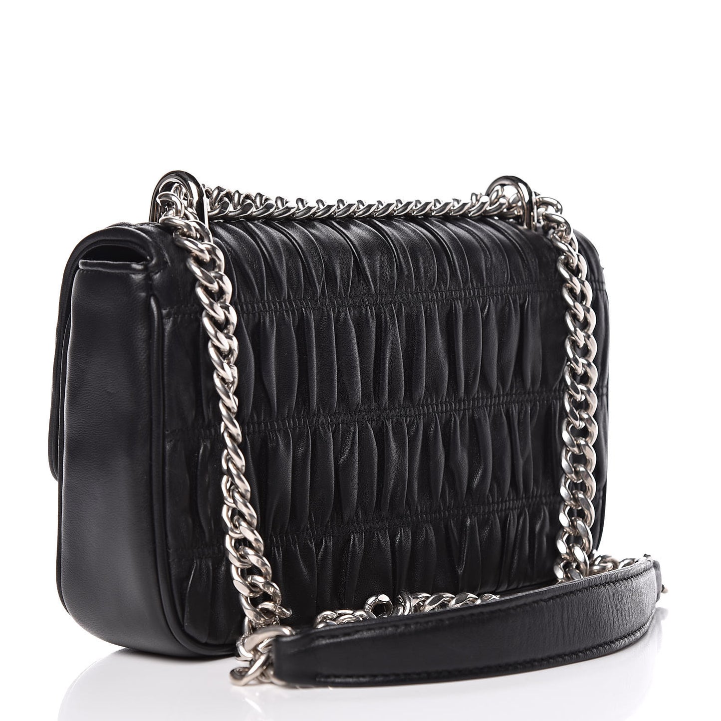 Nappa Gaufre Small Sound Chain Flap Shoulder Bag Black