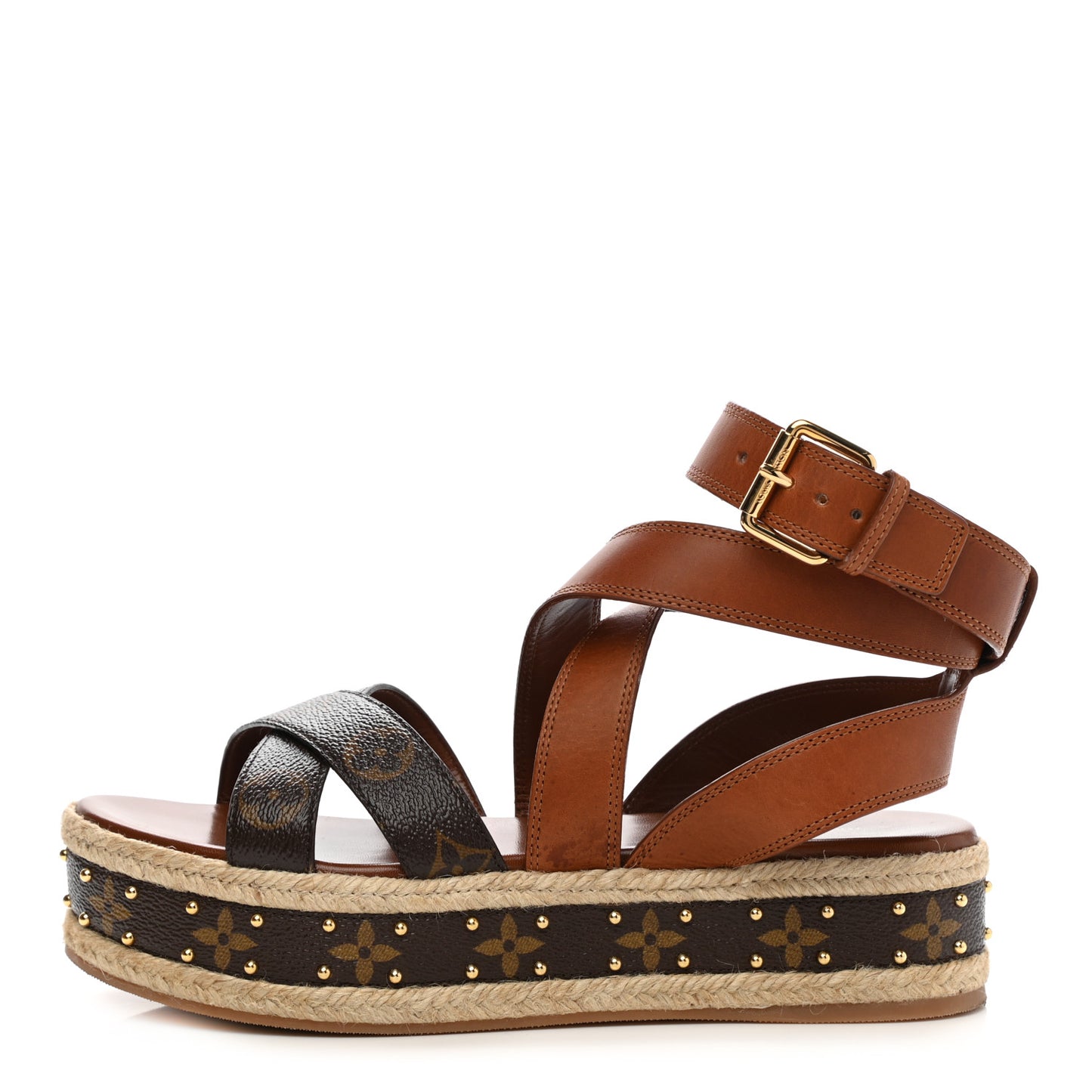 Calfskin Monogram Boundary Studded Flatform Sandals 39