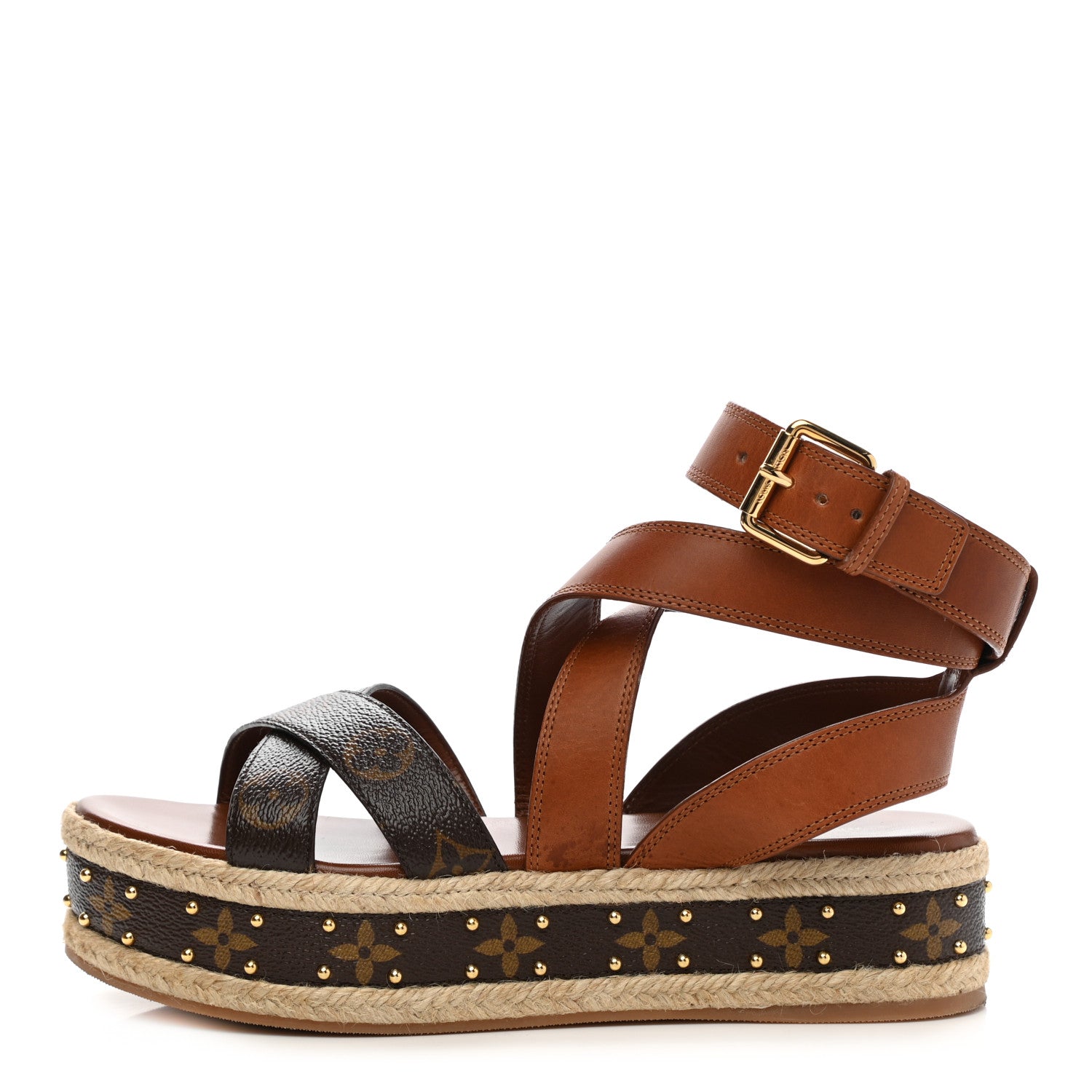 Louis Vuitton Calfskin Monogram Boundary Studded Flatform Sandals 39 1 of 9