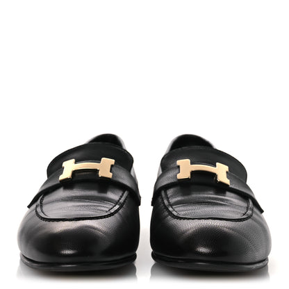 Hermes Goatskin Womens Paris Loafers 39.5 Black 3 of 12