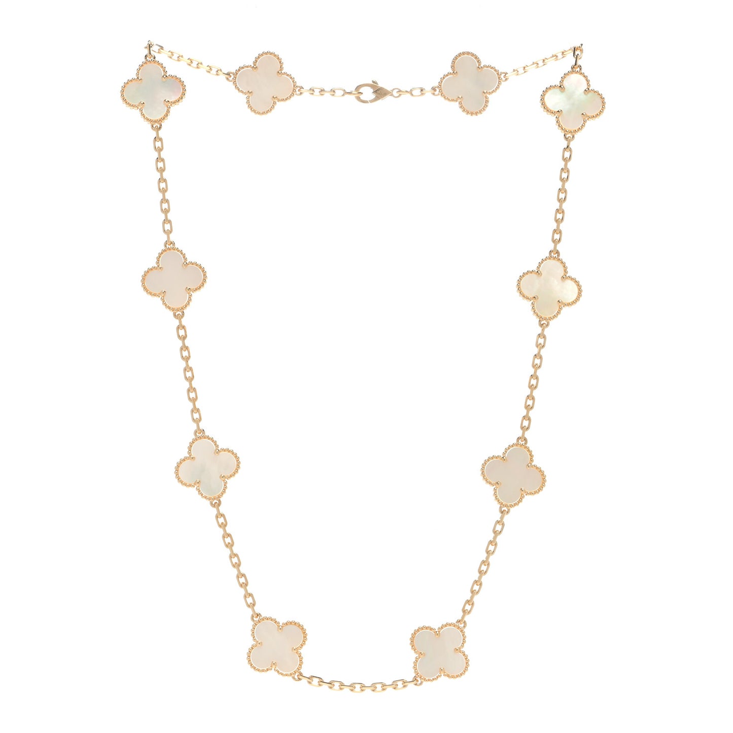 18K Yellow Gold Mother of Pearl 10 Motifs Vintage Alhambra Necklace