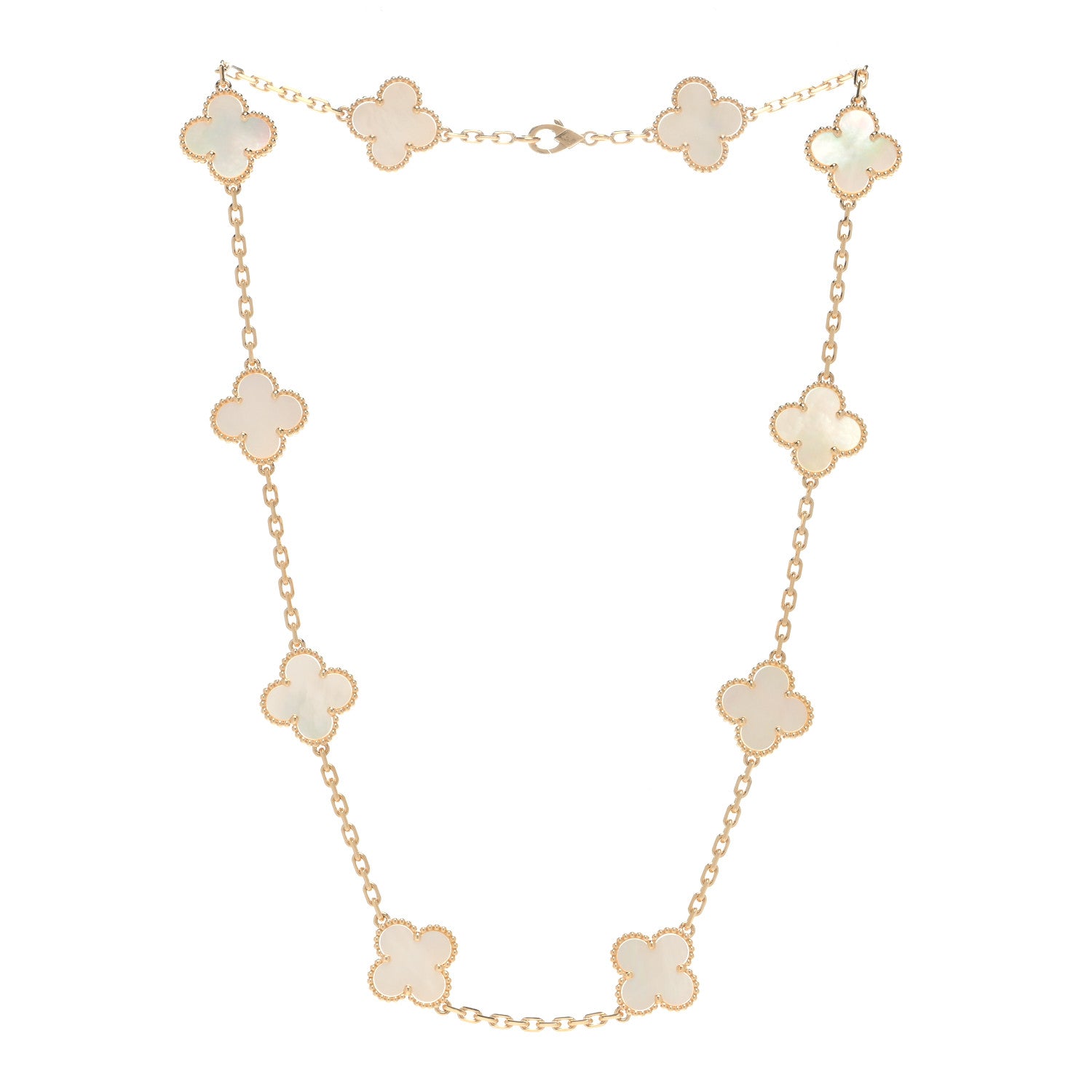 Van Cleef & Arpels 18K Yellow Gold Mother of Pearl 10 Motifs Vintage Alhambra Necklace 2 of 3