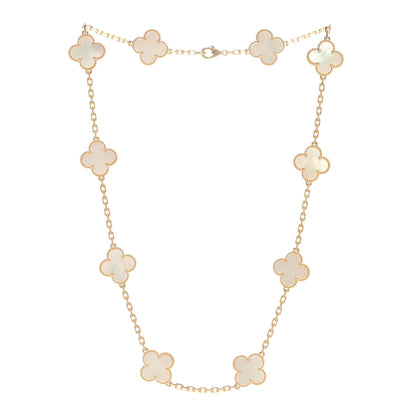 Van Cleef & Arpels 18K Yellow Gold Mother of Pearl 10 Motifs Vintage Alhambra Necklace 2 of 3